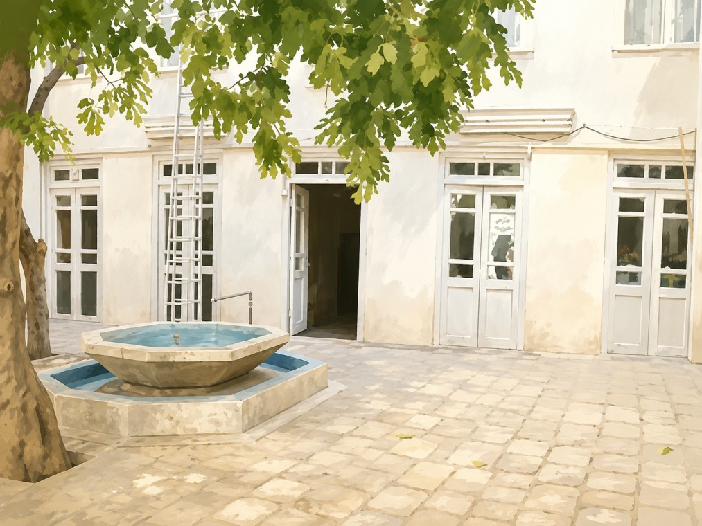 Symbolic image of the birthplace and childhood of Ayatollah Khamenei in Mashhad — a simple home and a religious, familial atmosphere